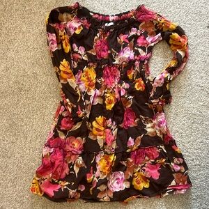 Girls Fall Floral Dress - brown pink mustard, great for fall photos! small (5-6)